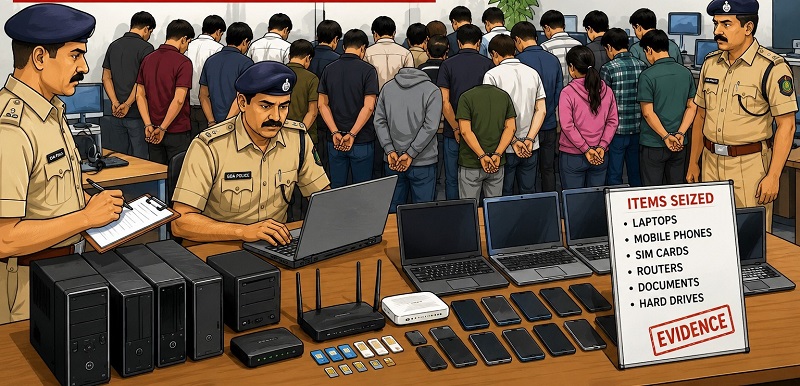 वेर्णा औद्योगिक वसाहतीत चालणारे बेकायदेशीर कॉल सेंटर उद्ध्वस्त