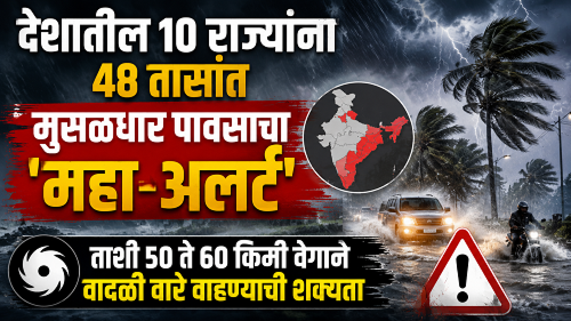 देशातील १० राज्यांना ४८ तासांत मुसळधार पावसाचा ‘महा-अलर्ट’
