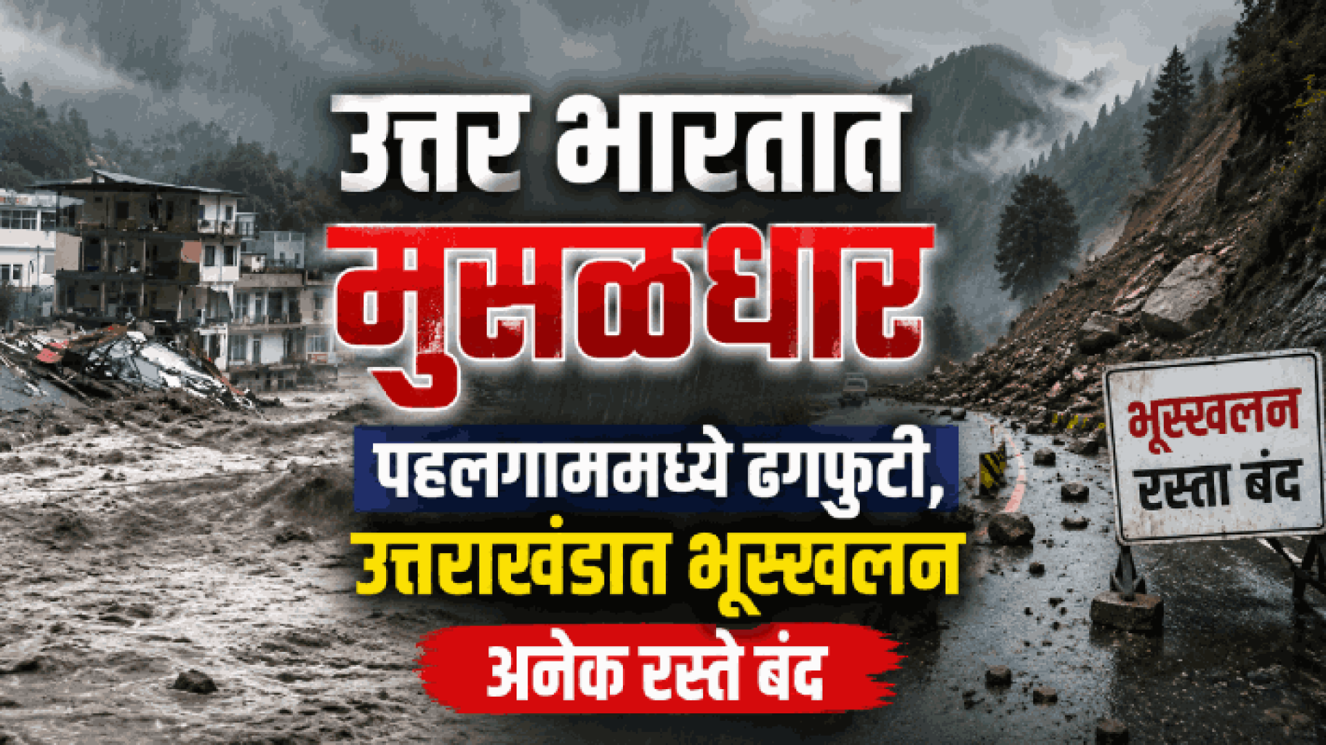 उत्तर भारतात मुसळधार; पहलगाममध्ये ढगफुटी, उत्तराखंडात भूस्खलन