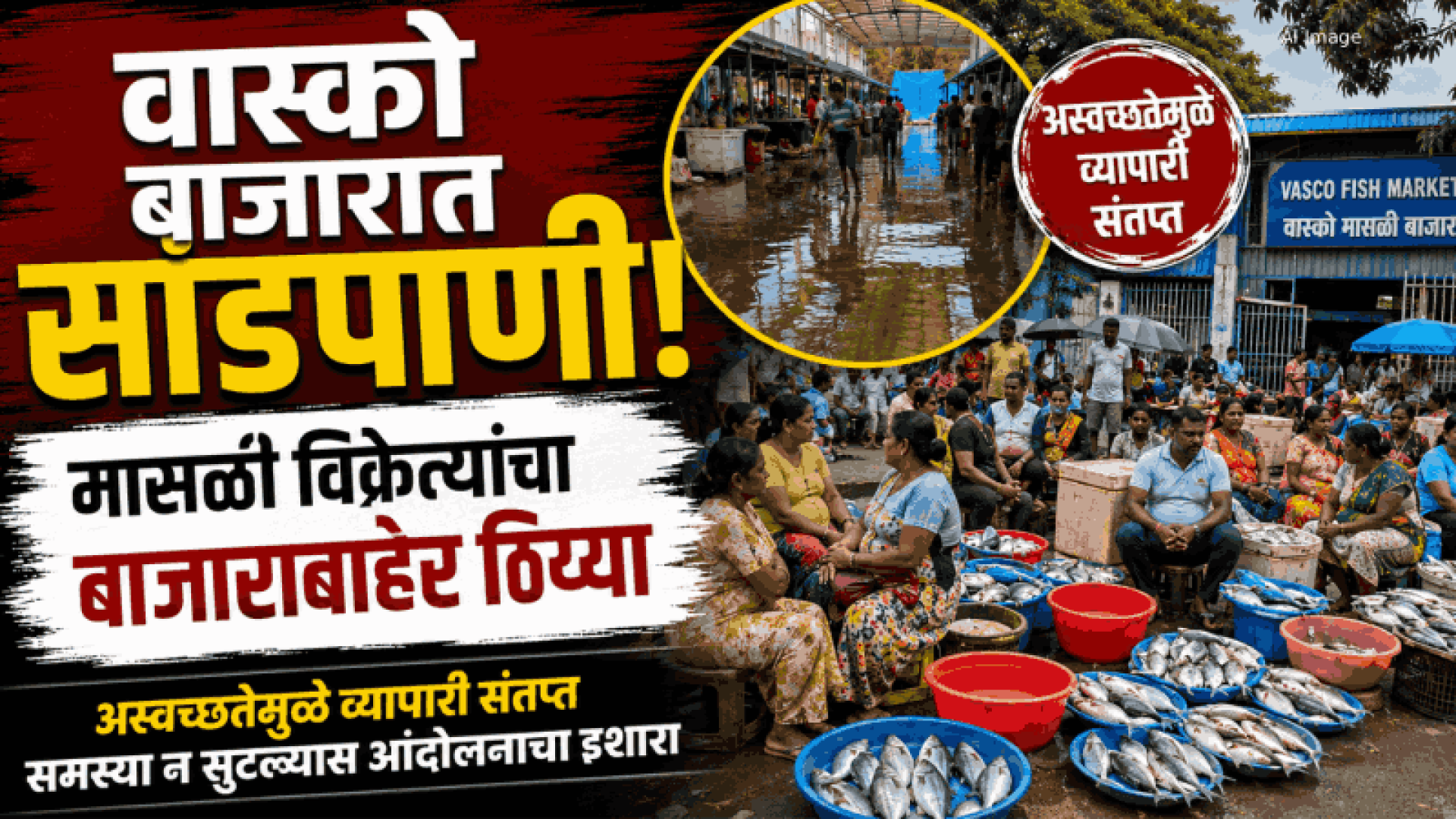 वास्को बाजारात सांडपाणी; मासळी विक्रेत्यांचा बाजाराबाहेर ठिय्या