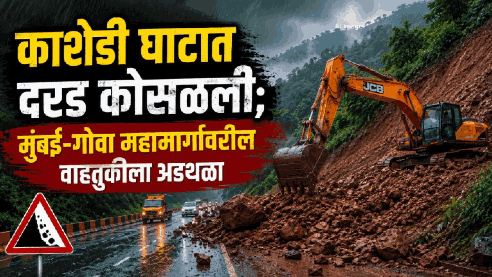 काशेडी घाटात दरड कोसळली; मुंबई-गोवा महामार्गावरील वाहतुकीला अडथळा