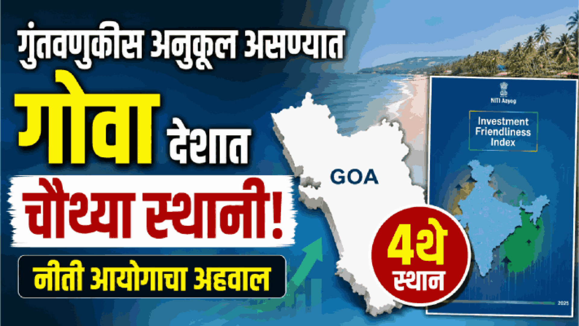 गुंतवणुकीस अनुकूल असण्यात गोवा देशात चौथ्या स्थानी; नीती आयोगाचा अहवाल