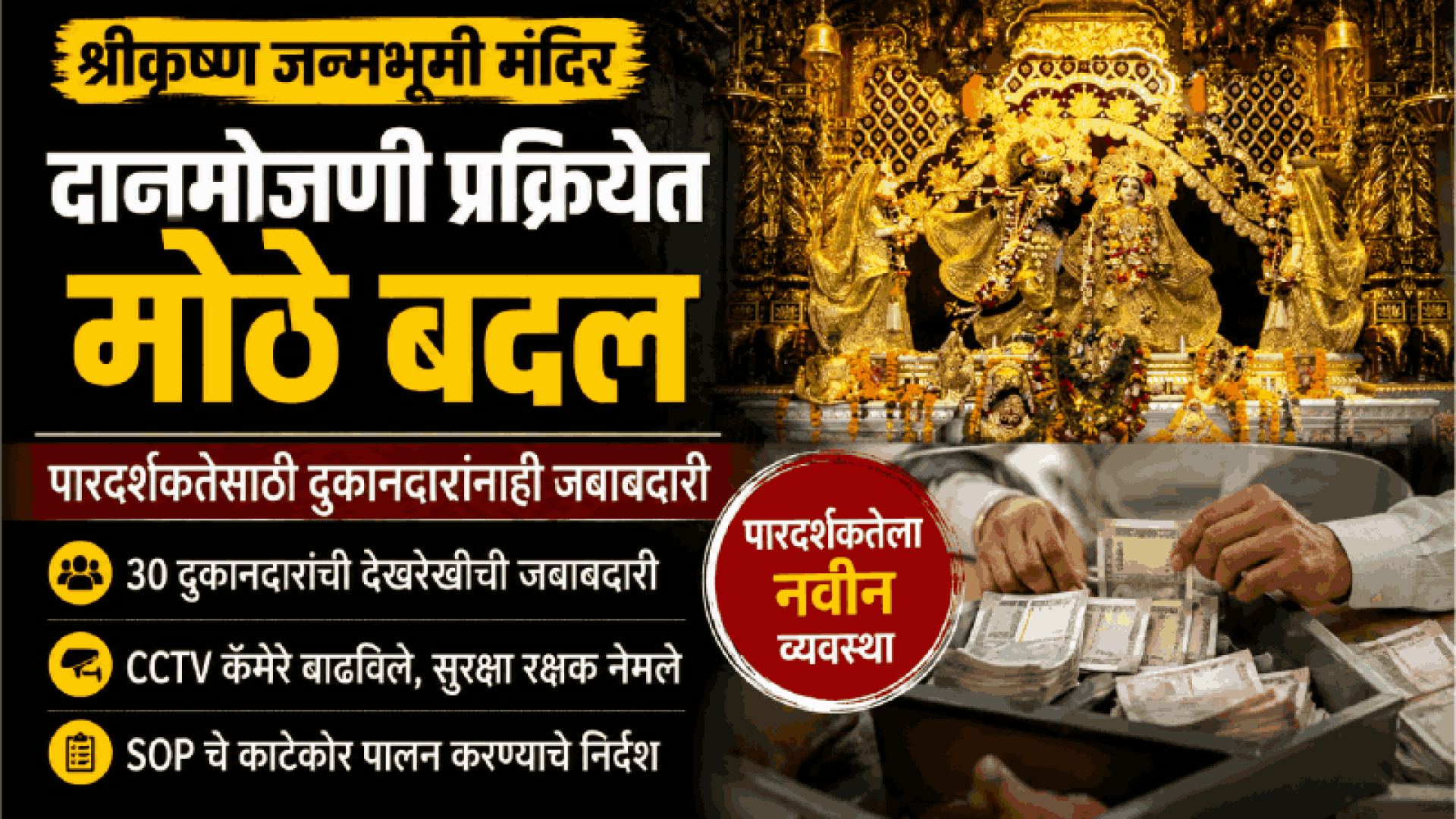 श्रीकृष्ण जन्मभूमी मंदिरातील दानमोजणी प्रक्रियेत मोठे बदल
