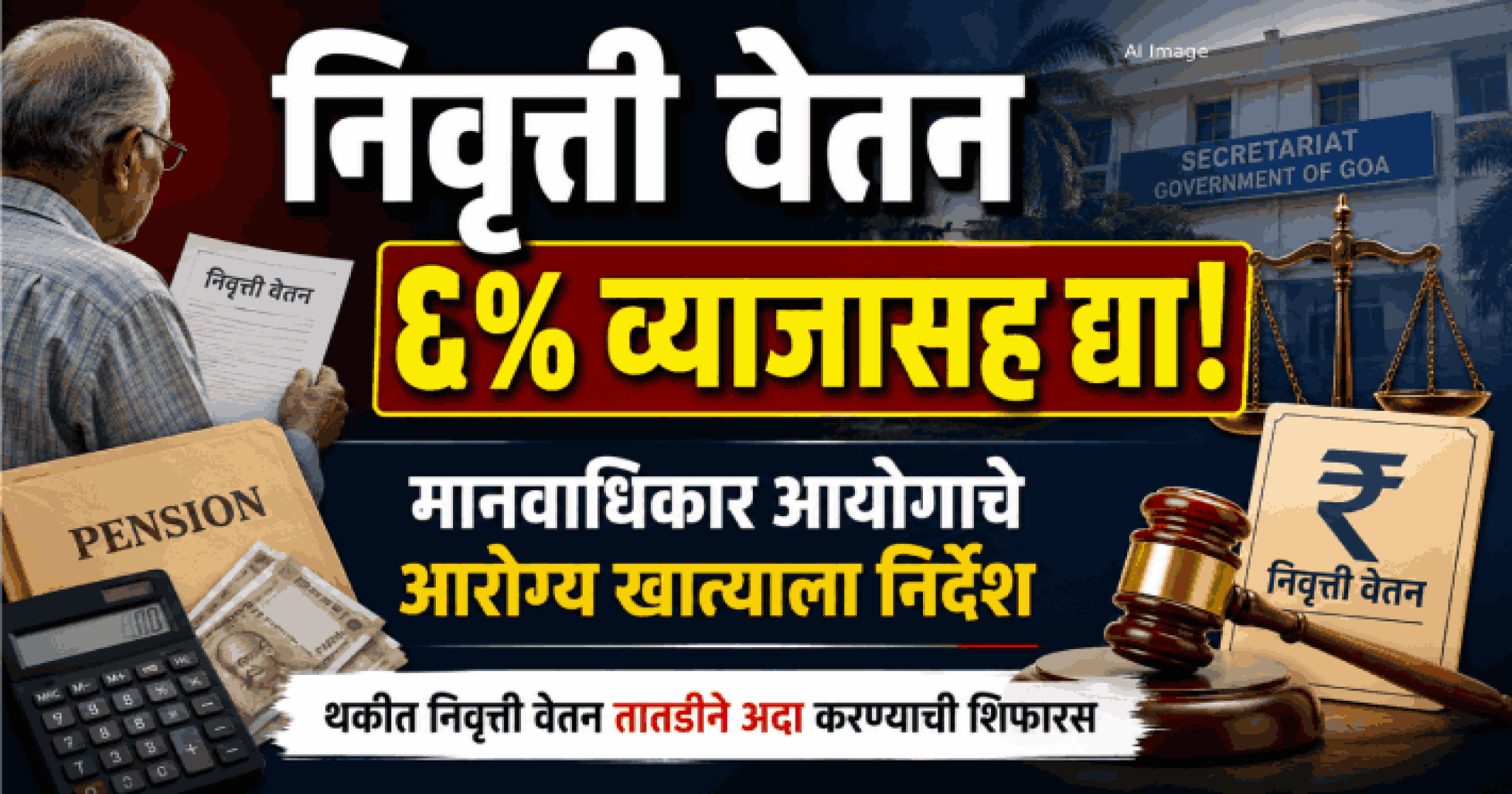 निवृत्ती वेतन कर्मचाऱ्यास ६ टक्के व्याजासह द्यावे:  मानवाधिकार आयोग
