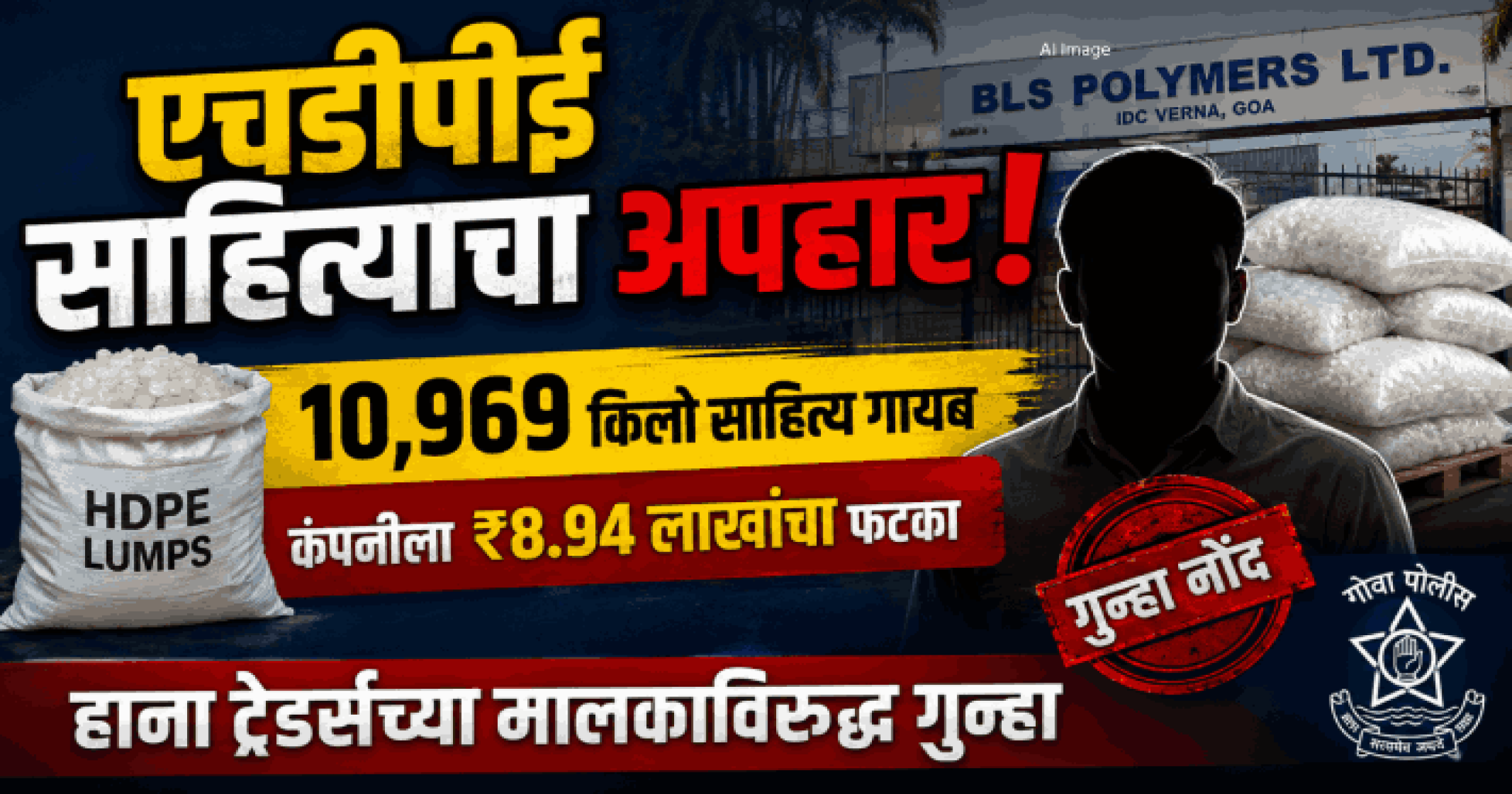 एचडीपीई साहित्याचा अपहार; वेर्णातील कंपनीला ८.९४ लाखांचा फटका