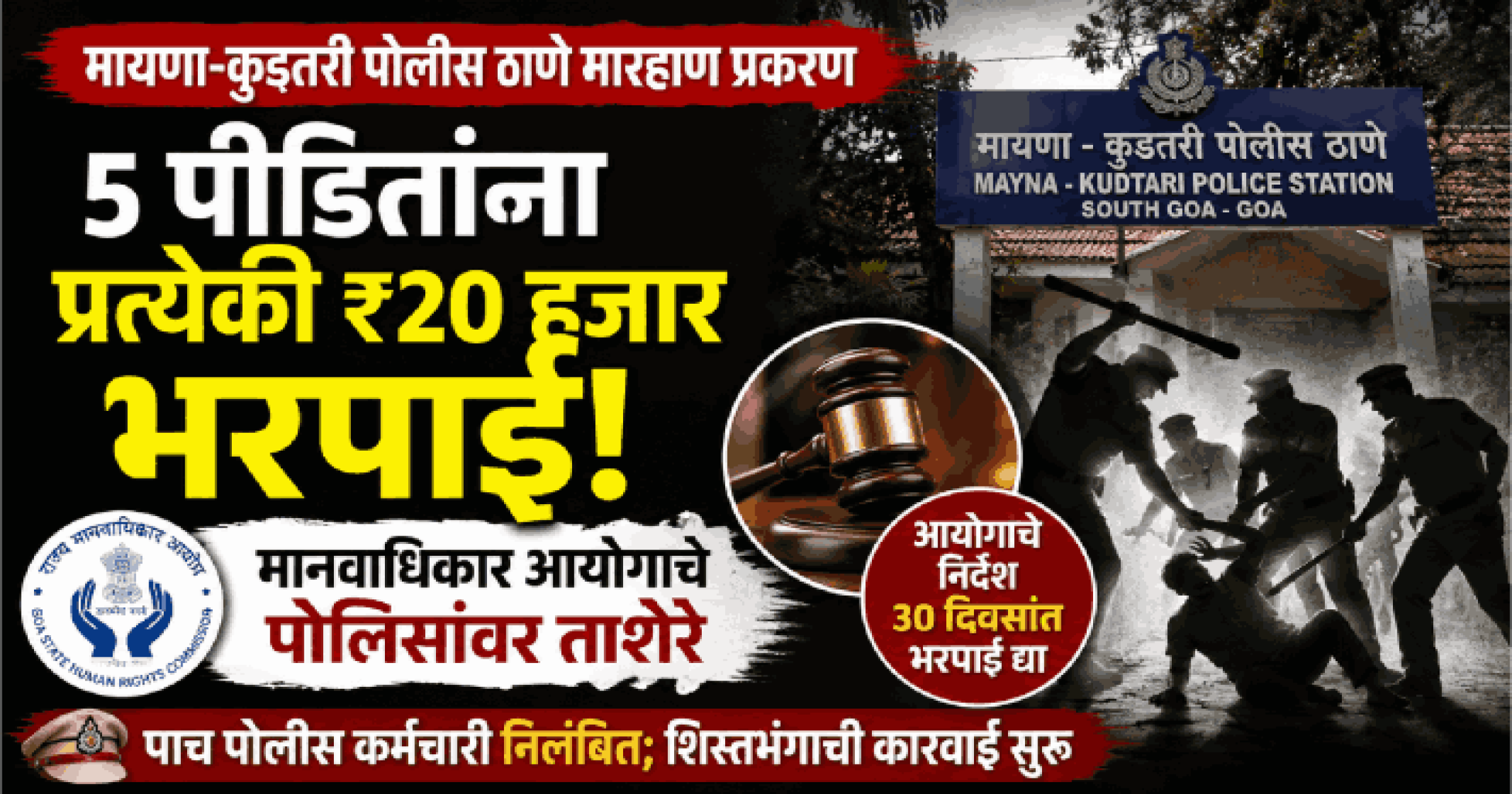 पाच पीडितांना प्रत्येकी २० हजार रुपये भरपाई द्यावी; आयोगाचे पोलिसांवर ताशेरे