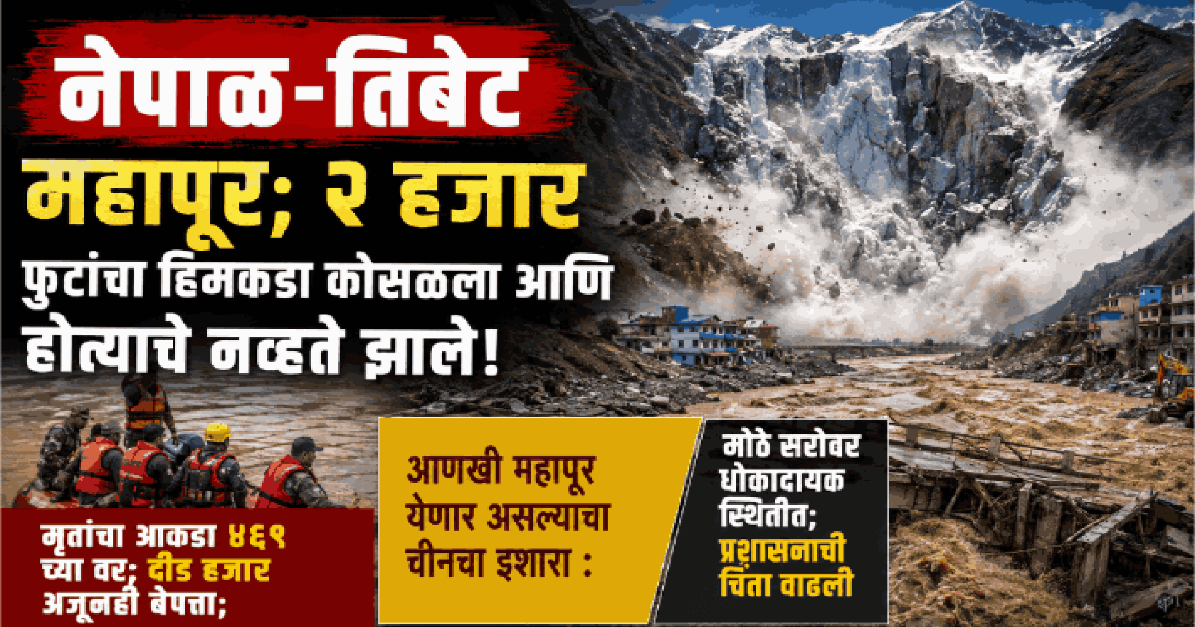 नेपाळ-तिबेट महापूर; २ हजार फुटांचा हिमकडा कोसळला आणि होत्याचे नव्हते झाले!