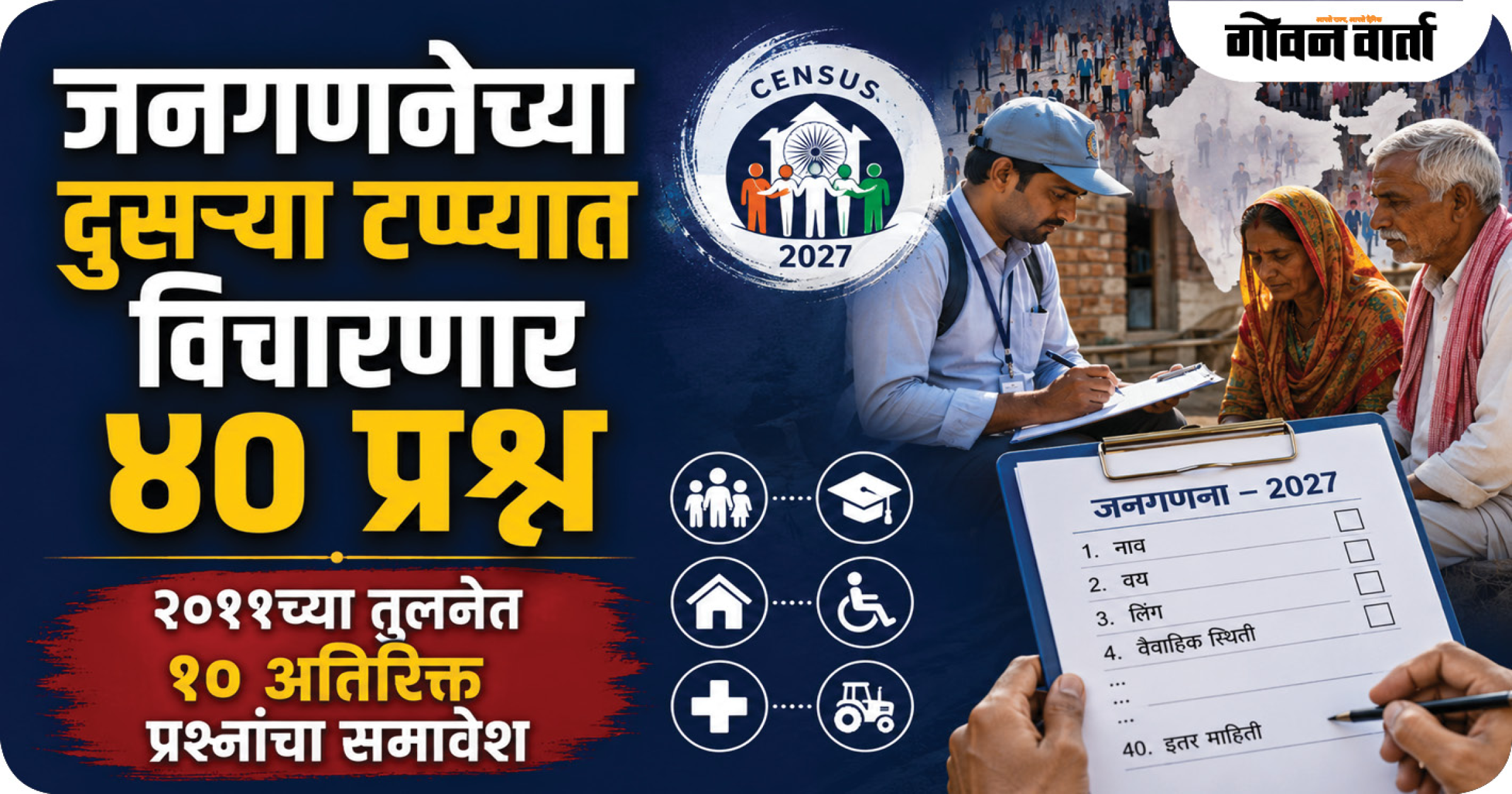 जनगणनेच्या दुसऱ्या टप्प्यात विचारणार ४० प्रश्न