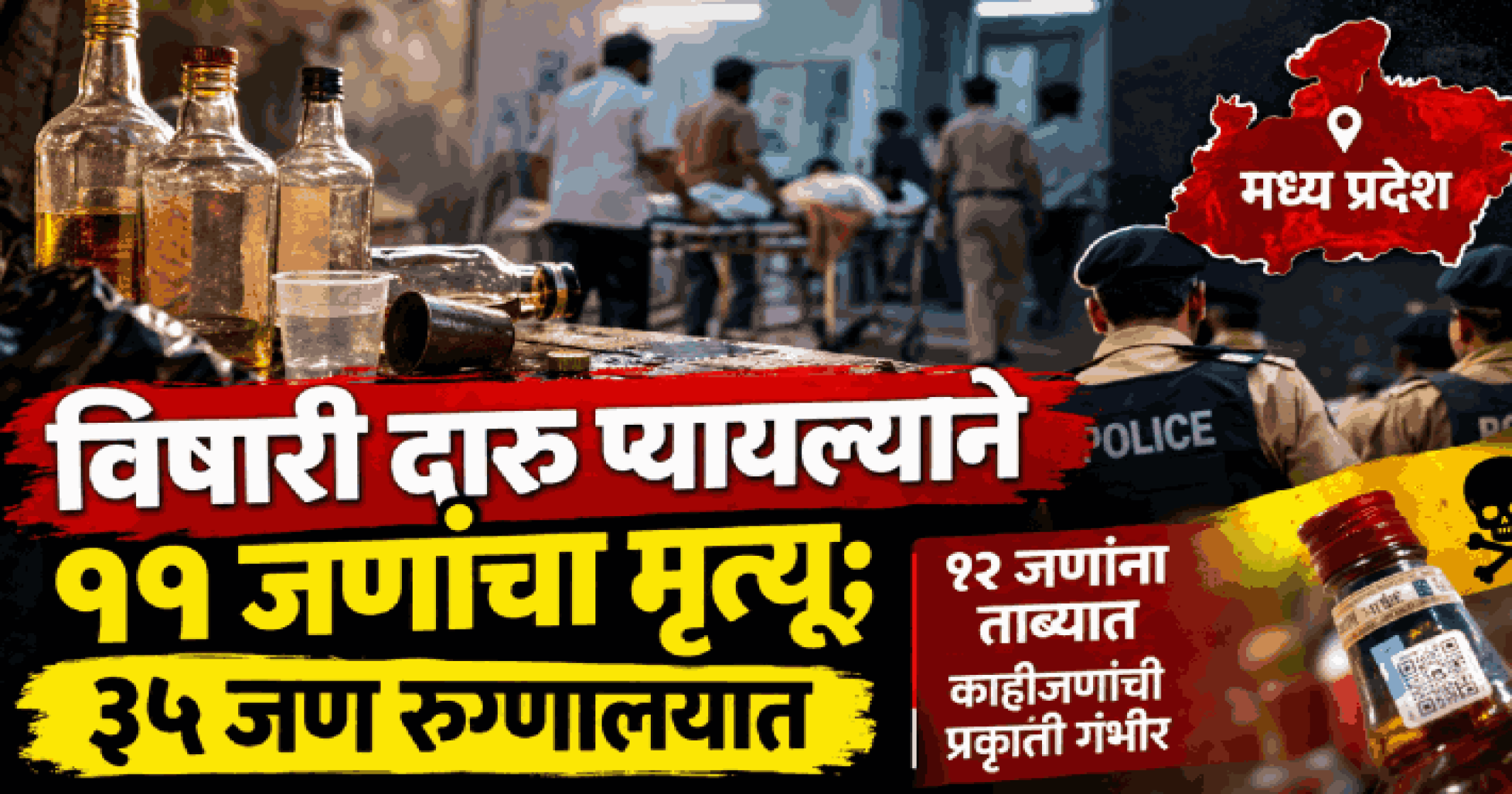 मध्य प्रदेशात विषारी दारू प्यायल्याने  ११ जणांचा मृत्यू; ३५ जण रुग्णालयात