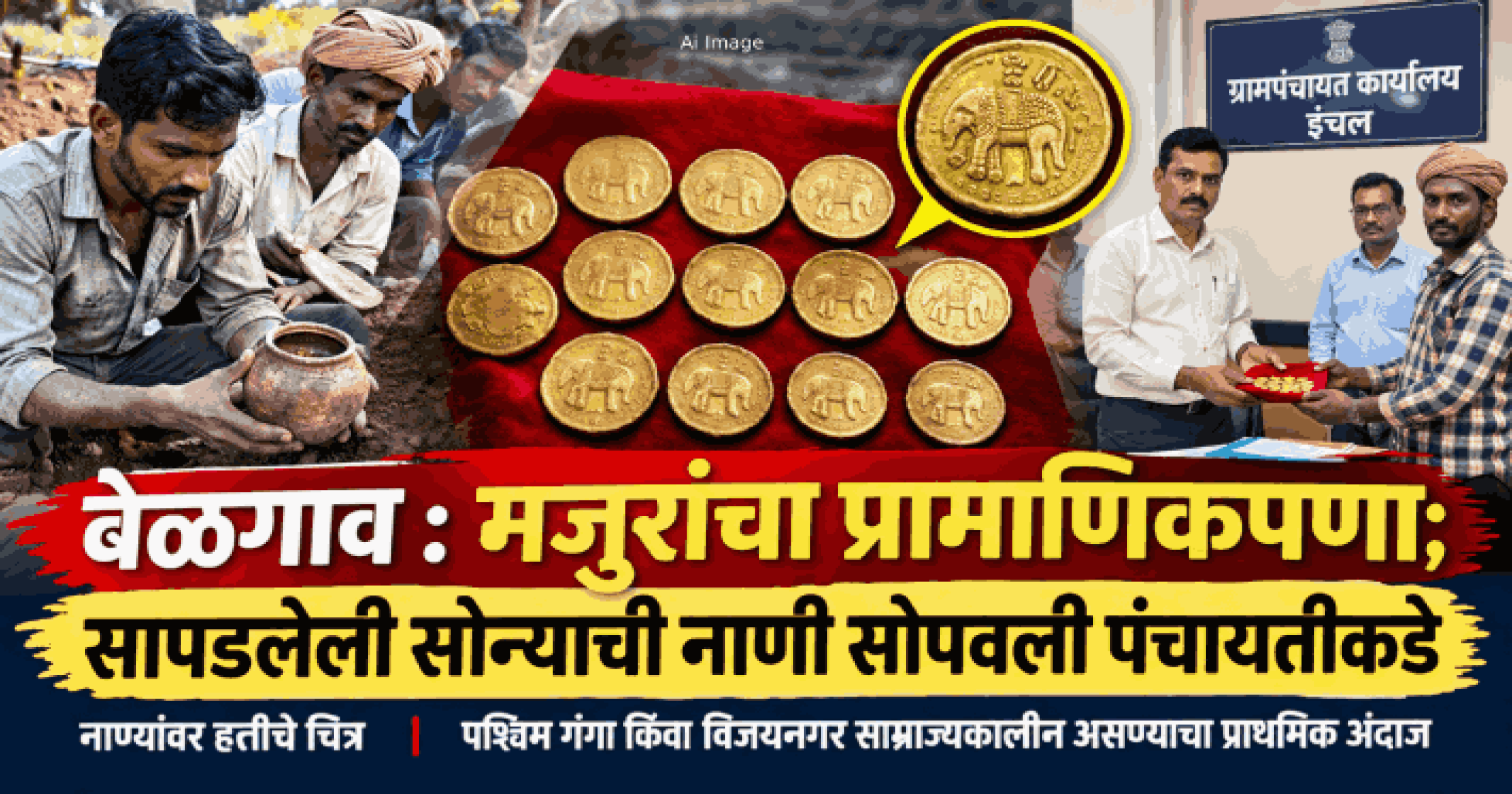 बेळगाव : मजुरांचा प्रामाणिकपणा; सापडलेली सोन्याची नाणी सोपवली पंचायतीकडे
