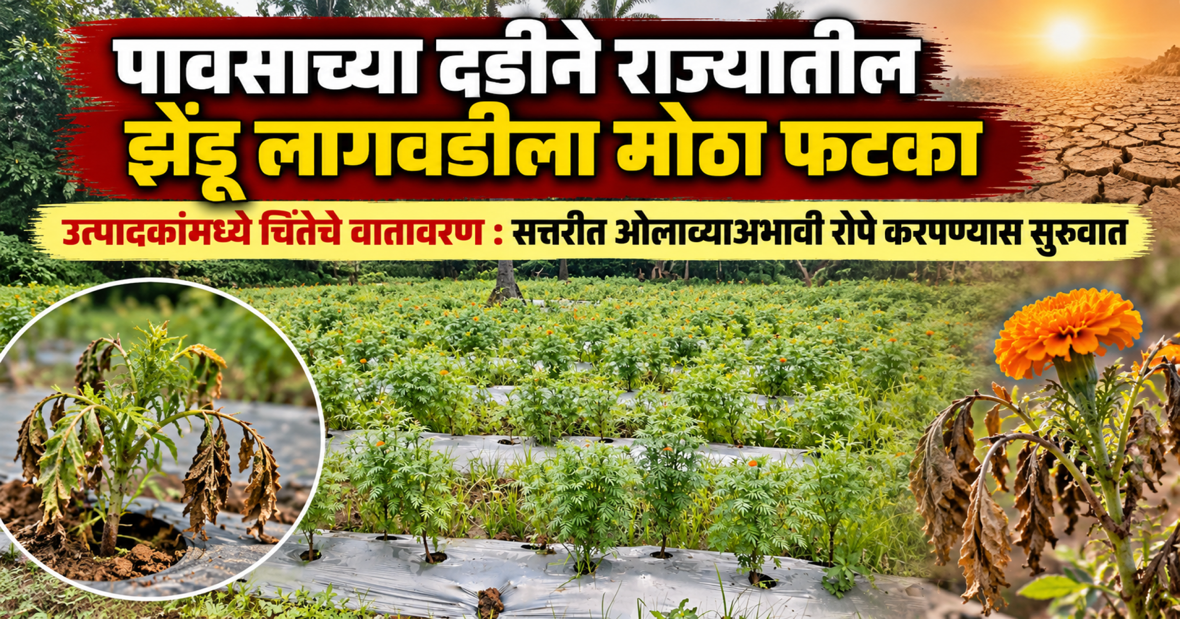 पावसाच्या दडीने राज्यातील झेंडू लागवडीला मोठा फटका