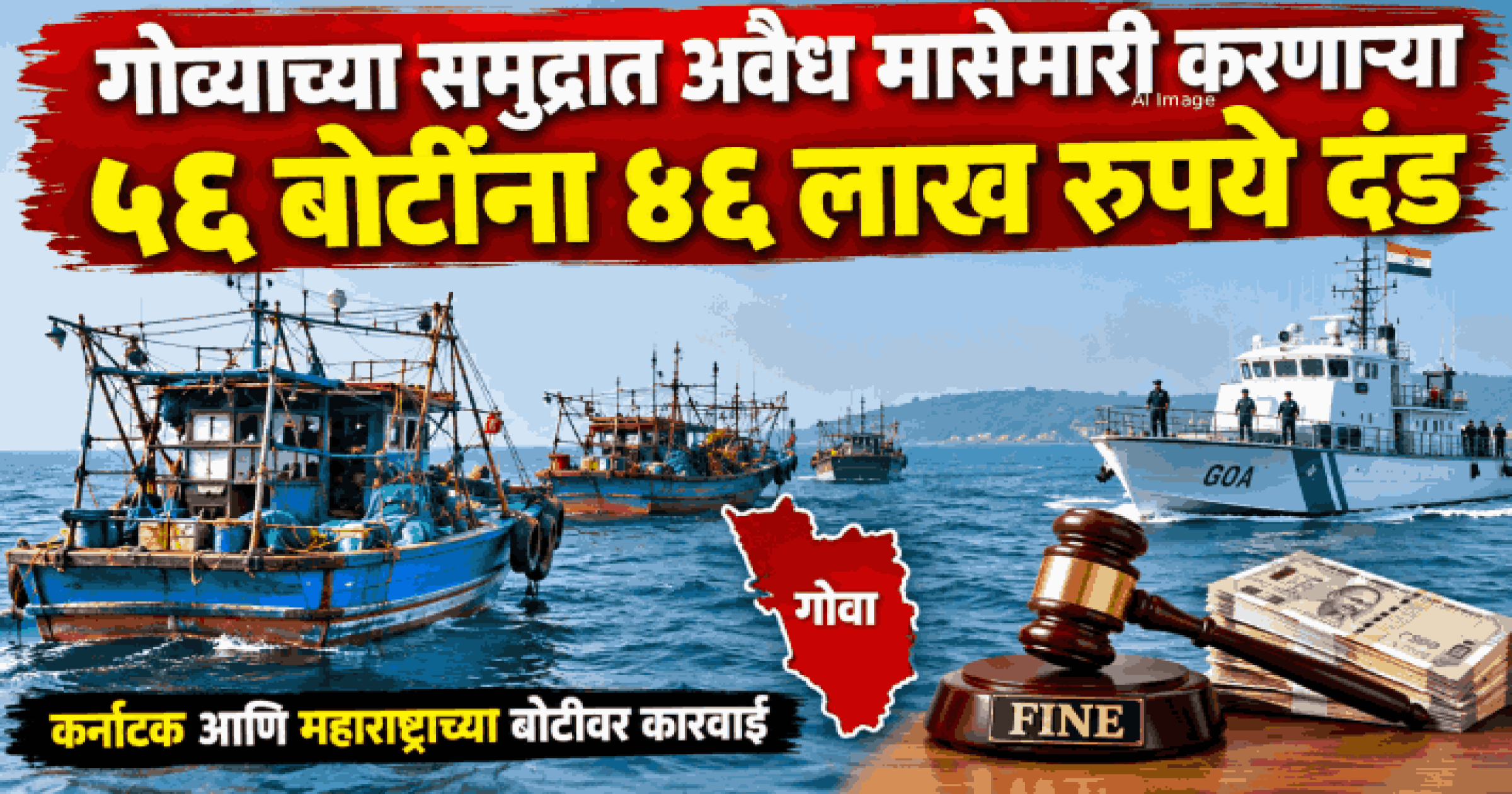 गोव्याच्या समुद्रात अवैध मासेमारी करणाऱ्या ५६ बोटींना ४६ लाख रुपये दंड