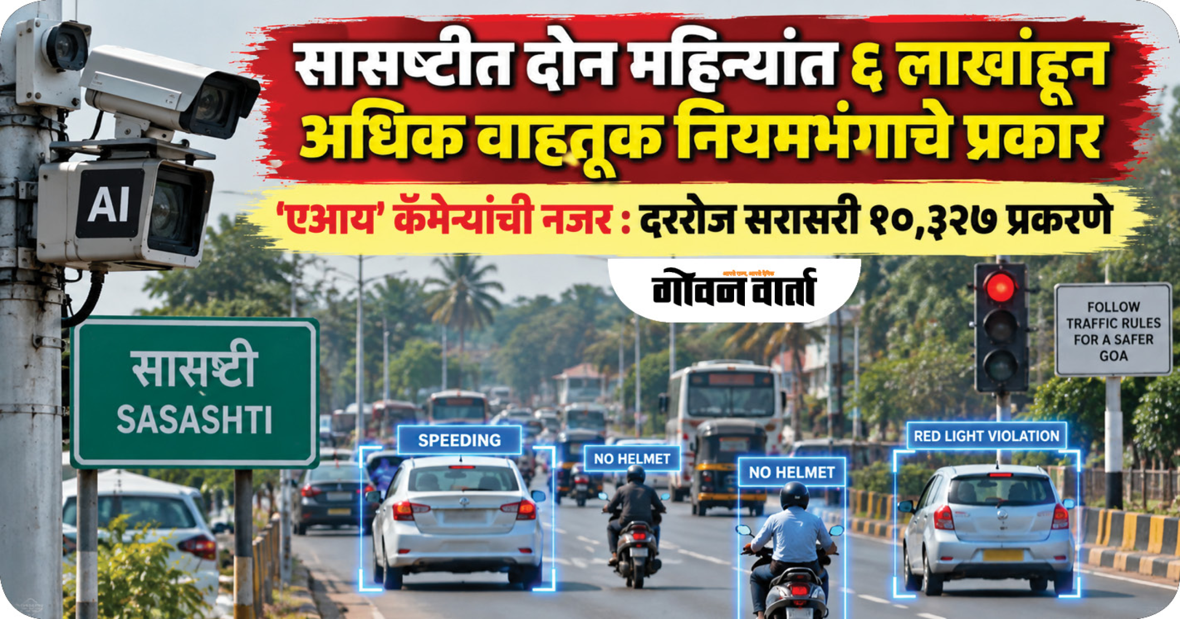 सासष्टीत दोन महिन्यांत ६ लाखांहून अधिक वाहतूक नियमभंगाचे प्रकार