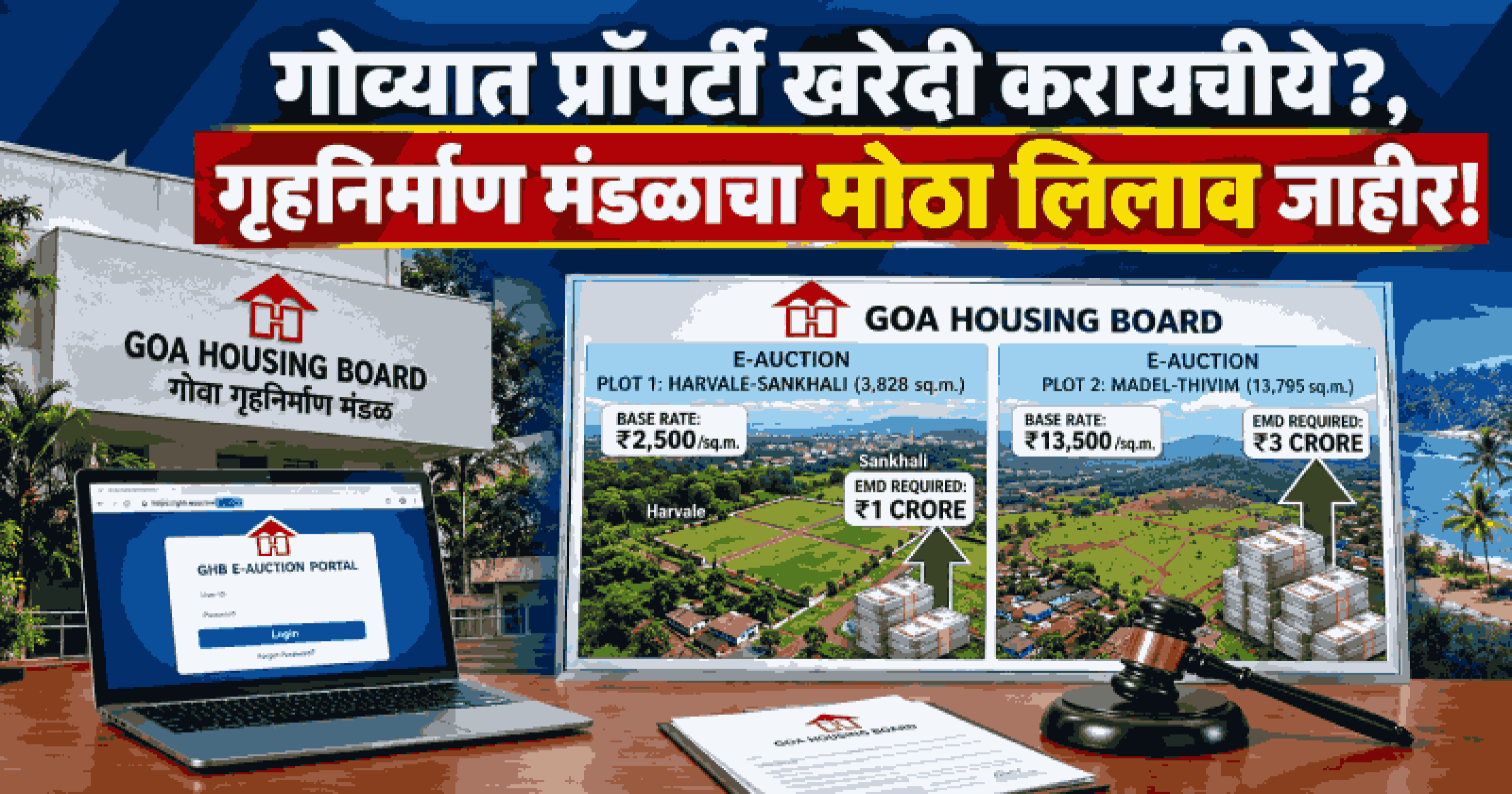 गोवा गृहनिर्माण मंडळातर्फे साखळी, थिवीतील भूखंडांचा ई-लिलाव