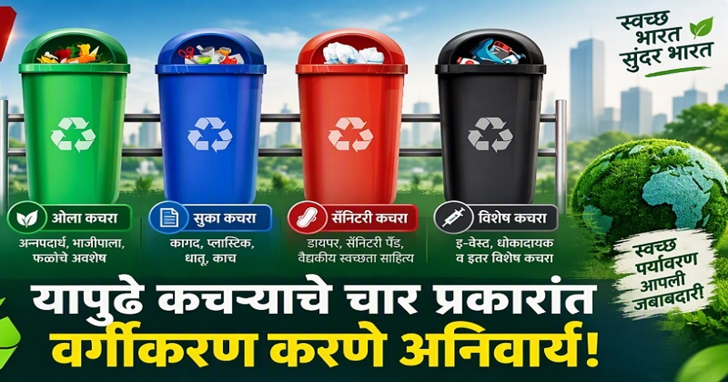 यापुढे कचऱ्याचे चार प्रकारांत वर्गीकरण करणे अनिवार्य!