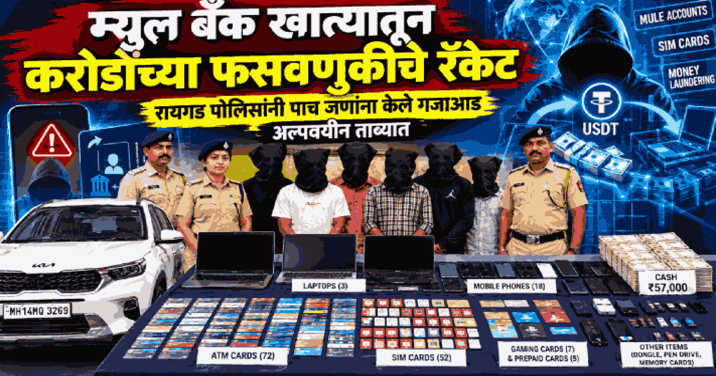 ‘म्युल बँक’ खात्यातून करोडोंच्या फसवणुकीचे रॅकेट; रायगड पोलिसांनी पाच जणांना केले गजाआड :  एक अल्पवयीन ताब्यात