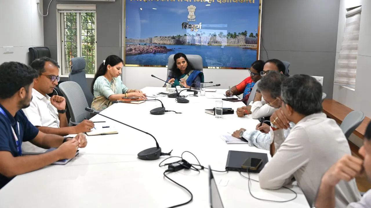 Sindhudurg district officials reviewing the Sindhudurg.ai platform for water conservation impact analysis.