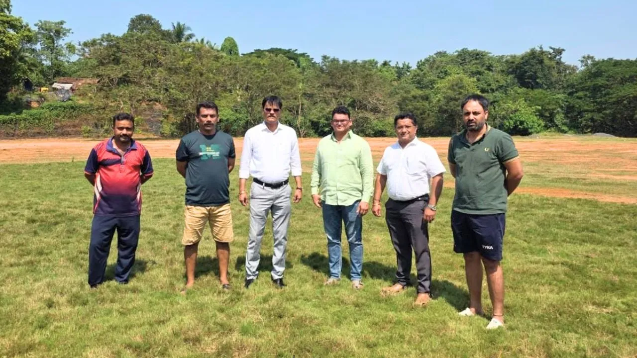 Maharashtra Cricket Association member Rahul Shewale inspecting Sawantwadi Gymkhana Ground