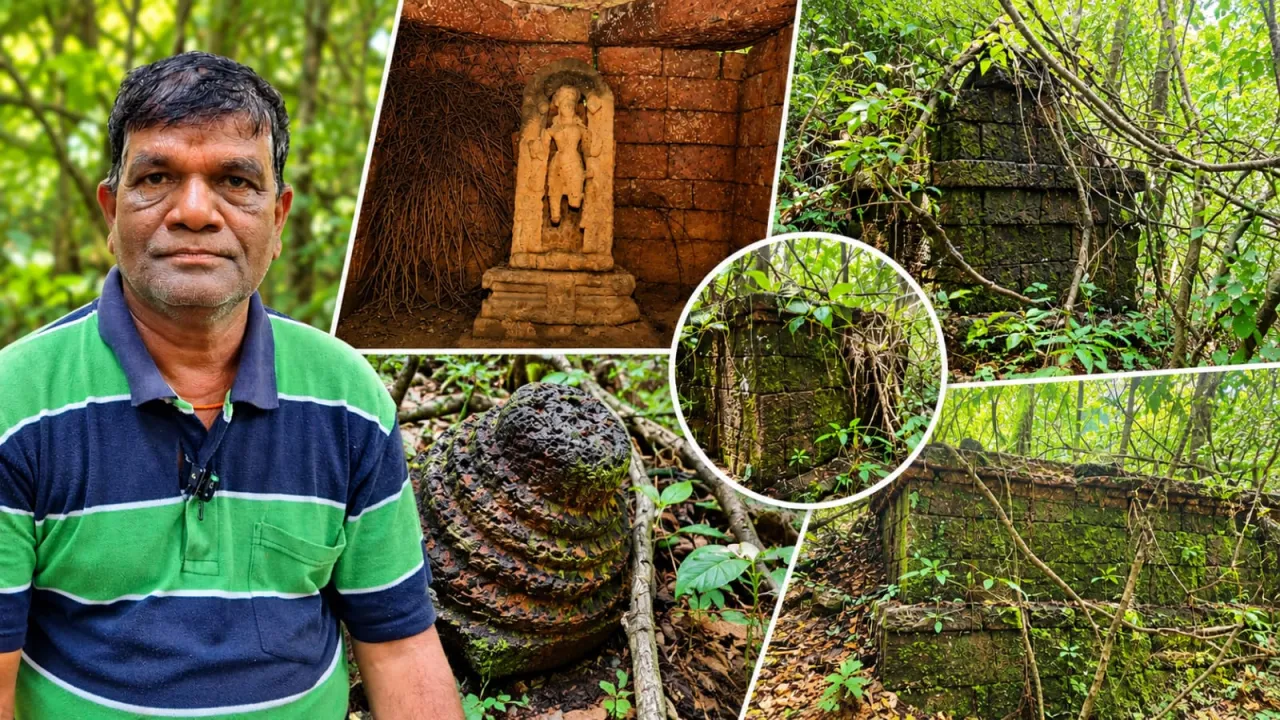 Ancient temple ruins and historical stone sculptures discovered in Dhamapur village of Sangameshwar, Ratnagiri.