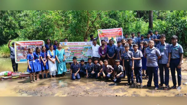 संस्कार नॅशनल स्कूलच्या स्काऊट गाईड विद्यार्थ्यांकडून वनराई बंधारा बांधत जलसंवर्धनाचा संदेश