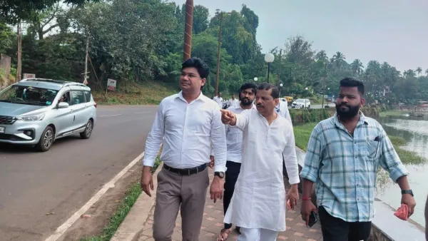 Dr Swapnil Sangle and Sanju Parab inspect the proposed site for government quarters for doctors near Sawantwadi Hospital.