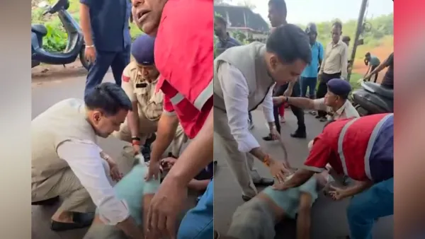 Goa Chief Minister Dr. Pramod Sawant providing first aid to an accident victim in Naveli-Sakali, Goa.